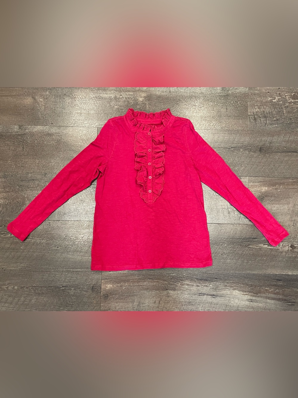 LOFT Women’s Fuchsia Pink Ruffle-Front and Collar Long Sleeve Top Size XSP NWT